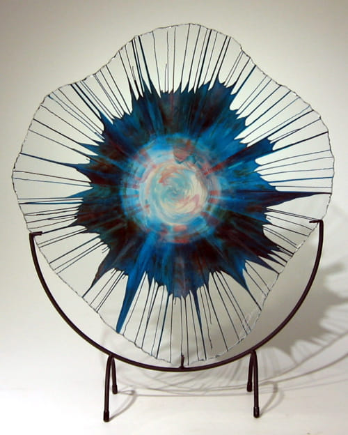 DD18-0081 Energy Web Blue/White/Rose 18x18 $295 at Hunter Wolff Gallery